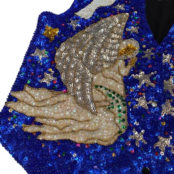 Vintage SAVVY Handcrafted Heavily Sequined Beaded Praying Angels Doves Vest Sz S - Picture 2 of 14